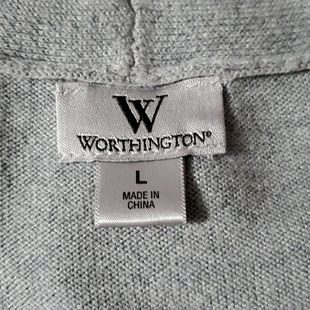 Worthington Gray Open Front Button Cardigan Sweater Cotton Blend Size Large - Picture 6 of 11